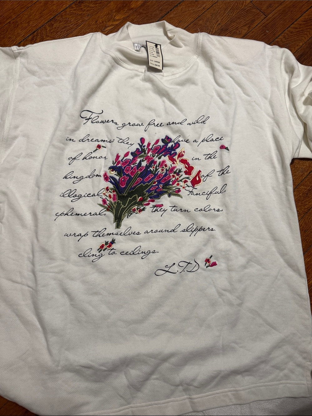 The Limited White Crewneck Sweatshirt with Colorful Floral Script Graphic